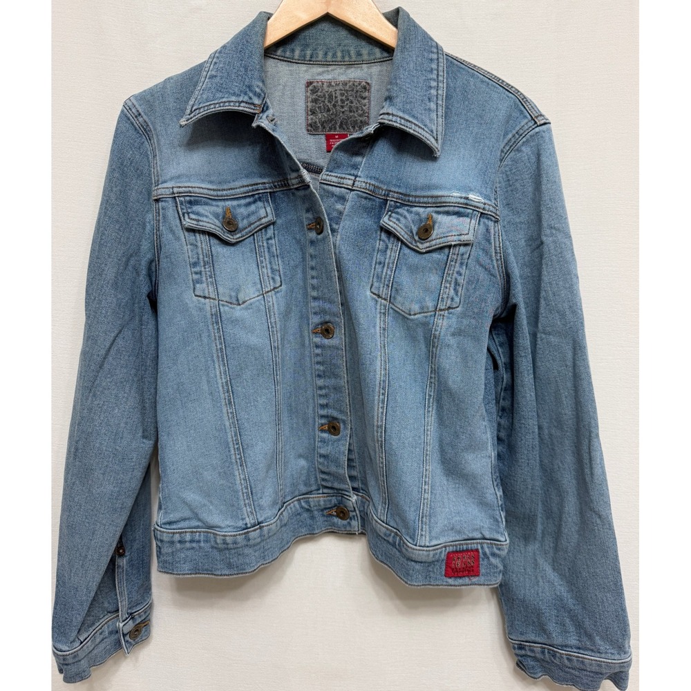 Guess‎ Jeans Light Wash Denim Jacket Women Size M Cropped Stretch Jean
